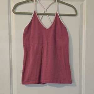 Prospirit Rose Pink V-Neck Strappy Tank Top. Inner Bra Lining Size S
